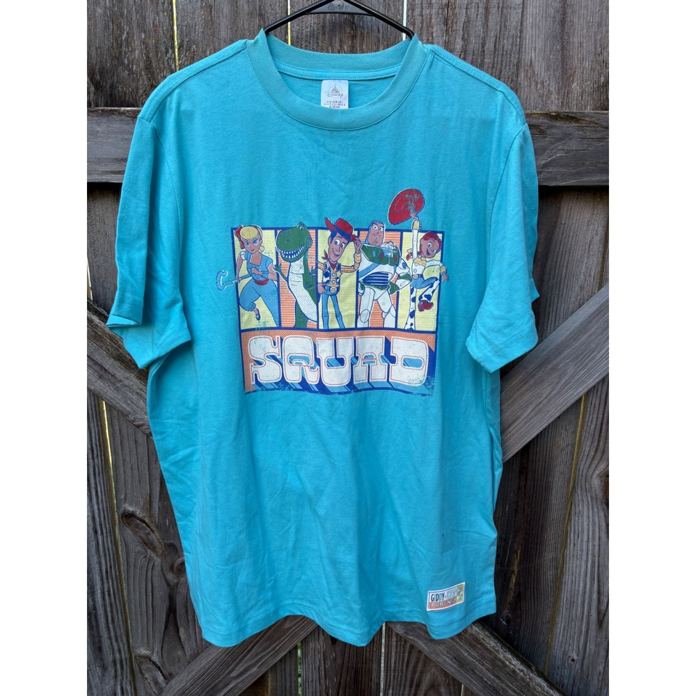 Disney Toy Story Squad Graphic T-Shirt Blue Woody Buzz Jessie Large Cotton